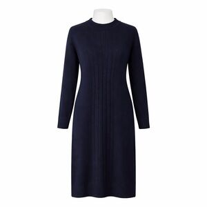 Size 12 Olsen Europe Women Navy Cable Knit Sweater Dress Midi Minimalist